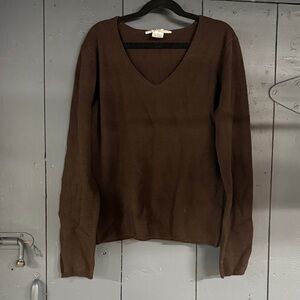 Brown Cashmere V-Neck Women's Sweater
